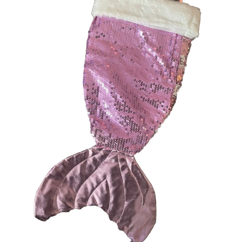 Holiday Time Sequin Mermaid Tail Pink Bling Shimmer Christmas‎ Stocking NWOT